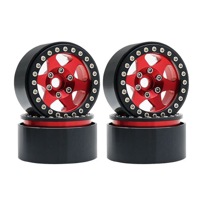 Hobby Details 1.9" Aluminum Beadlock Wheels - 6 Star (4) (Red With Black Ring)