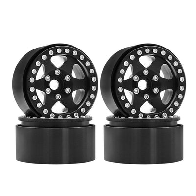 Hobby Details 1.9" Aluminum Beadlock Wheels - 6 Star (4) (Black With Black Ring)