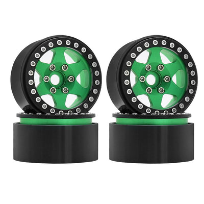 Hobby Details 1.9" Aluminum Beadlock Wheels - 6 Star (4) (Green With Black Ring)