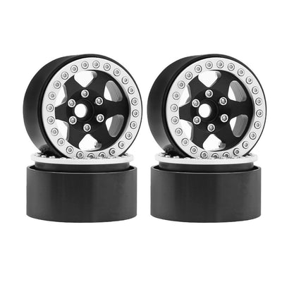 Hobby Details 1.9" Aluminum Beadlock Wheels - 6 Star (4) (Black With Silver Ring)