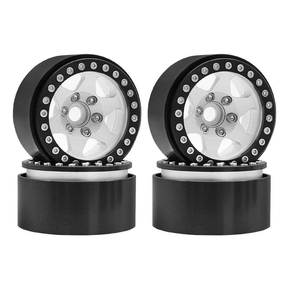 Hobby Details 1.9" Aluminum Beadlock Wheels - 6 Star (4) (Silver With Black Ring)