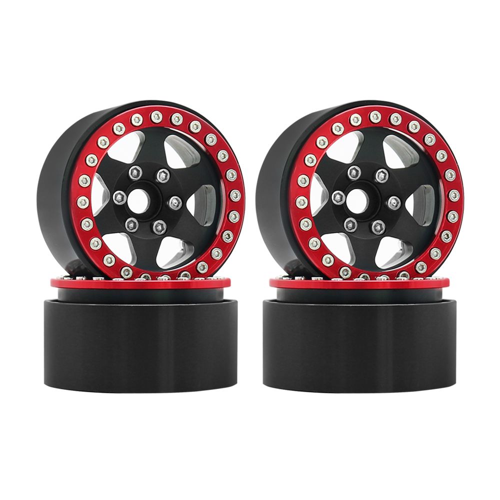 Hobby Details 1.9" Aluminum Beadlock Wheels - 6 Star (4) (Black With Red Ring)