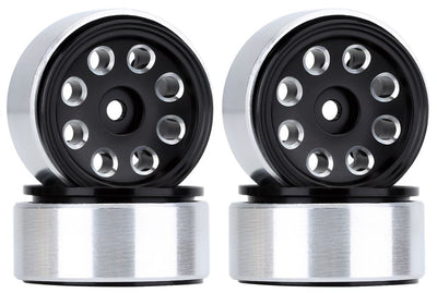 Hobby Details 1.0" CNC Aluminum Flower Eight-holes Beadlock Wheels (4)(Black)