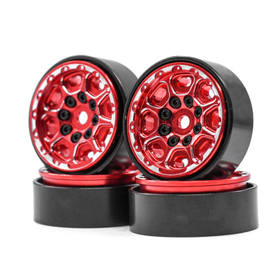 Hobby Details 1.0" CNC Beadlock Wheels, TRX-4M 1/18 Car Brass Ring, Aluminum Front & Rear Covers (Black/Red) (4)