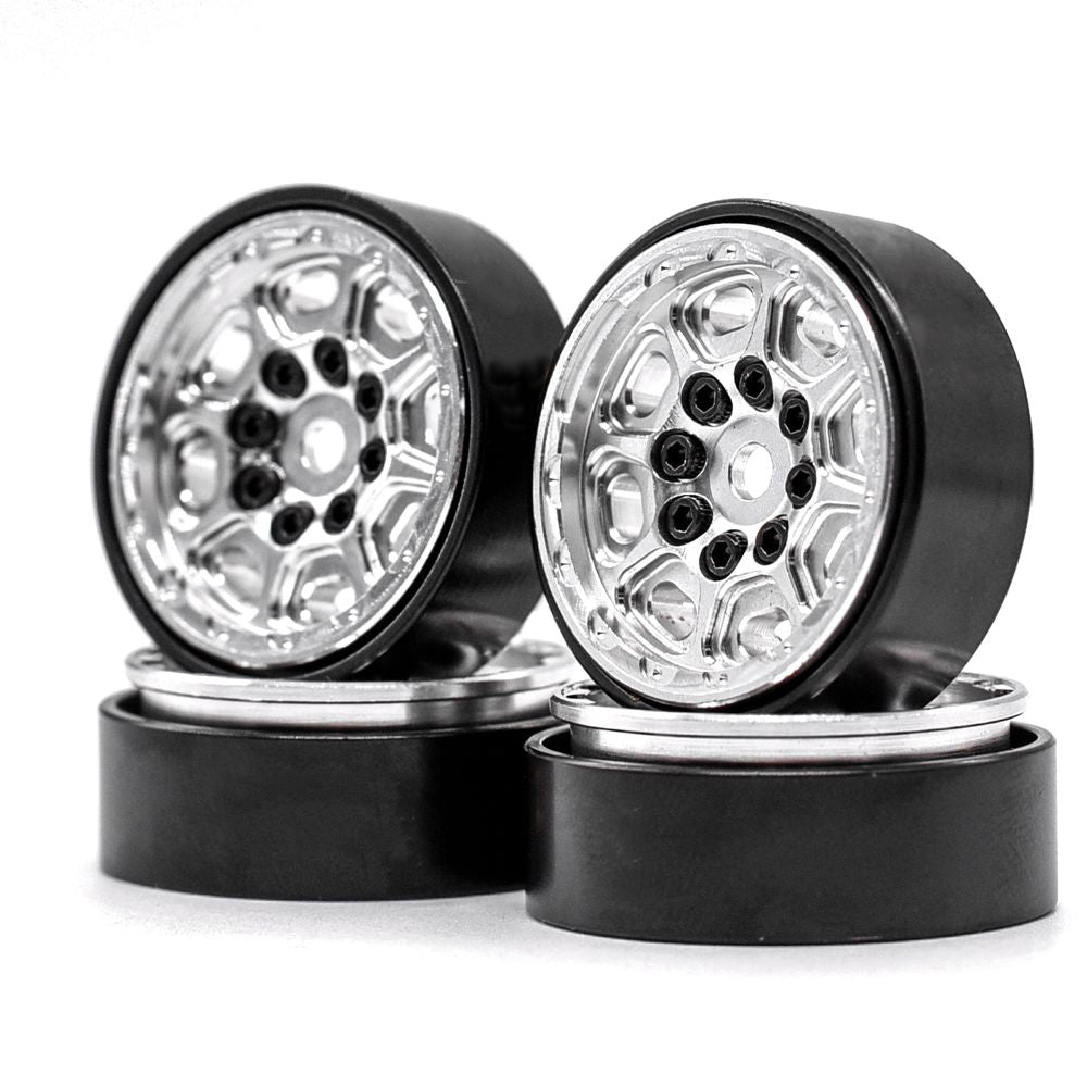 Hobby Details 1.0" CNC Beadlock Wheels, TRX-4M 1/18 Car Brass Ring, Aluminum Front & Rear Covers (Black/Silver) (4)