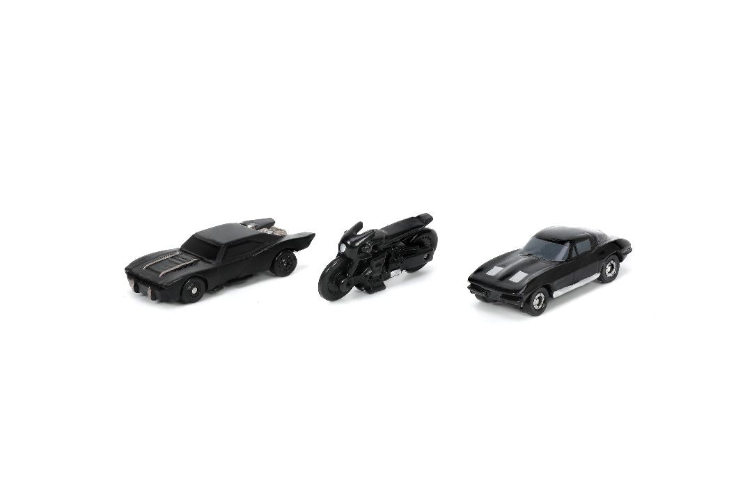 Jada 1.65" "Nano Hollywood Rides" 2022 The Batman - 2021 Batmobile - 2021 Batcycle - 2021 Batman 1963 Corvette