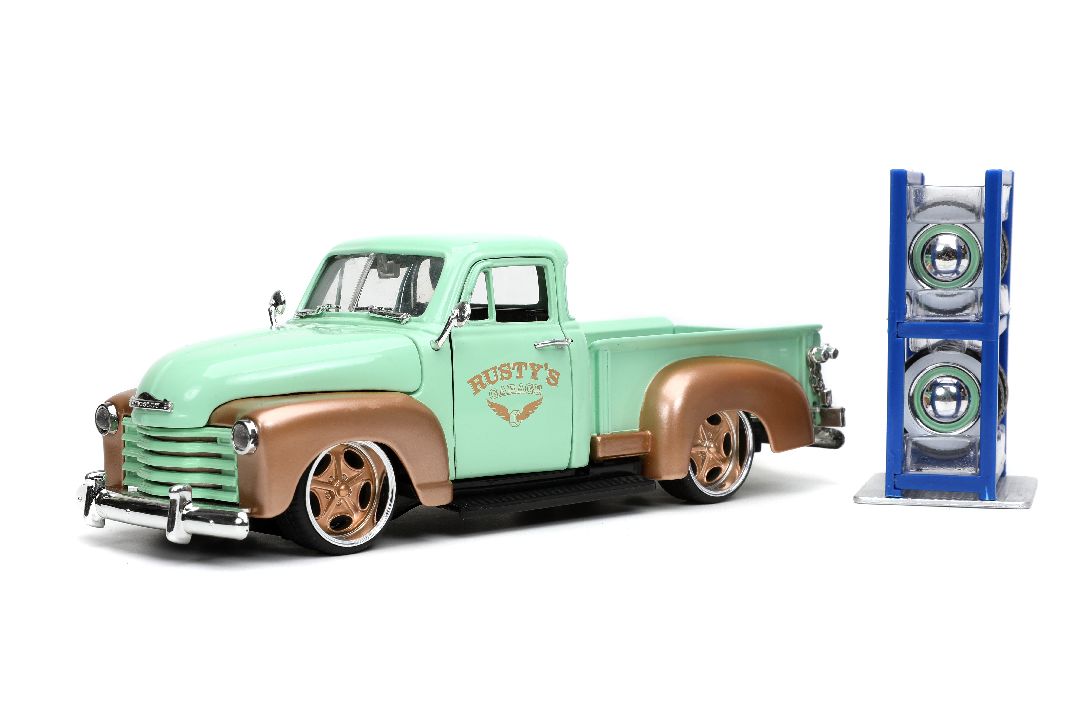 Jada 1/24 "Just Trucks" 1953 Chevy Pickup w/Rack - Rusty's Garage Light Green