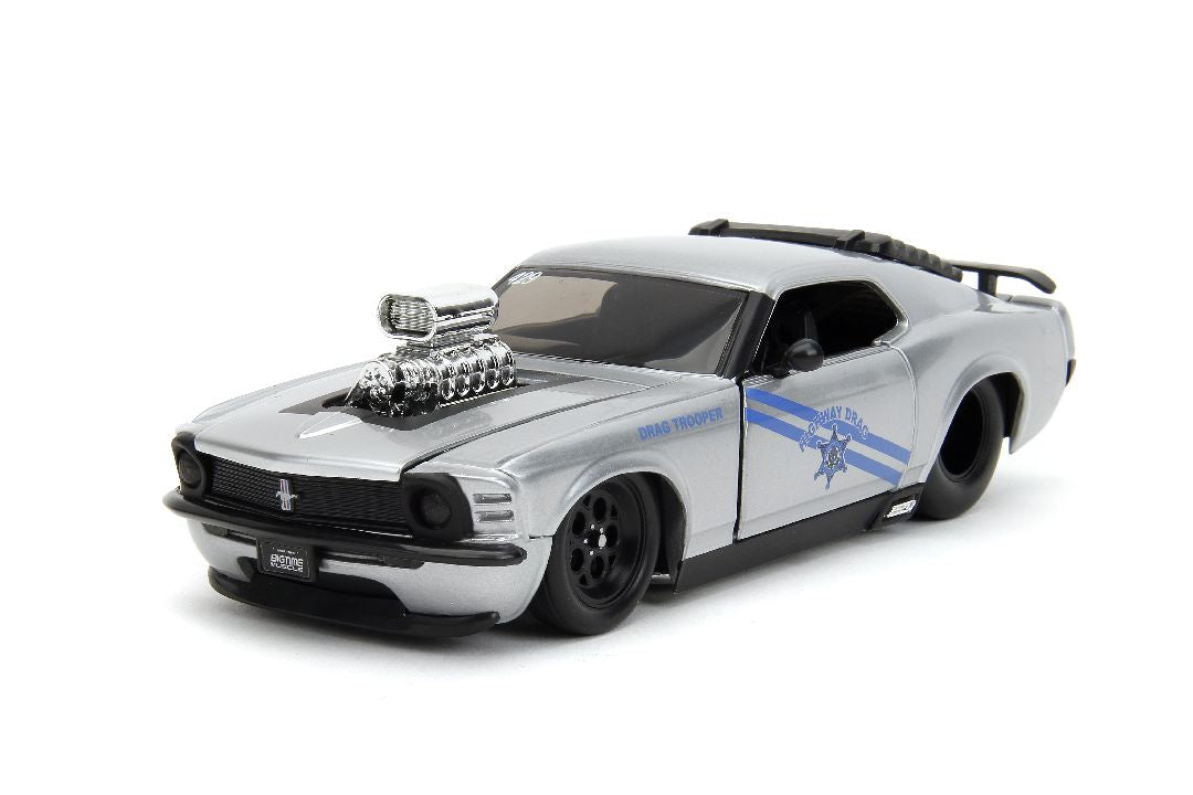 Jada 1/24 "BIGTIME Muscle" 1970 Ford Mustang Boss 429 - Candy Silver, Blue Stripes