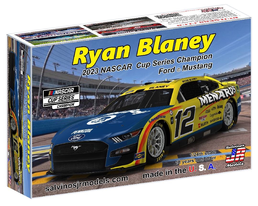 Salvinos JR Models 1/24 Team Penske 2023 Ryan Blaney Ford Mustang "2023 NASCAR CUP CHAMP" Model Kit