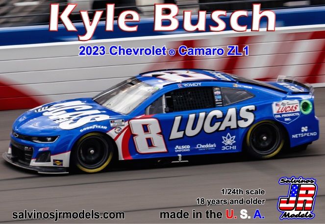 Salvinos JR Models 1/24 Richard Childress Racing Kyle Busch 2023 Camaro "Lucas Oil" Model Kit