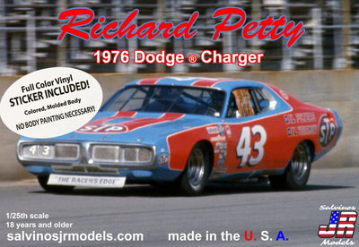 Salvinos JR Models 1/24 Richard Petty 1976 Dodge Charger with Vinyl Wrap Decals Model Kit