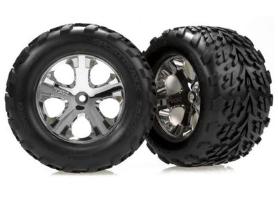 Traxxas Tires & wheels, assembled, glued (2.8") (All-Star chrome wheels, Talon tires, foam inserts) (electric rear) (2)