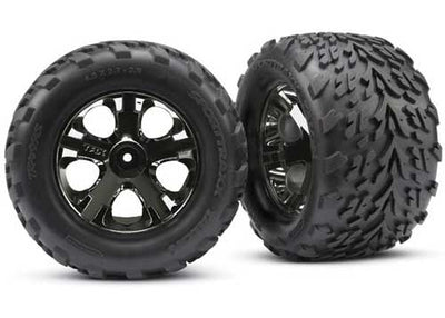 Traxxas Tires & wheels, assembled, glued (2.8") (All-Star black chrome wheels, Talon tires, foam inserts) (nitro rear/ electric front) (2) (TSM rated)