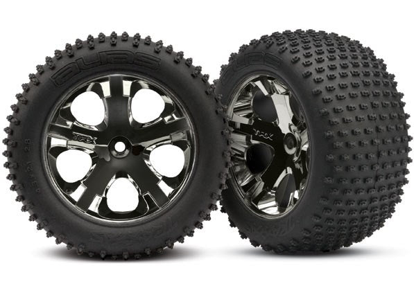 Traxxas Tires & wheels, assembled, glued (2.8") (All-Star black chrome wheels, Alias tires, foam inserts) (rear)