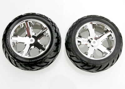 Traxxas Anaconda Tires & wheels, assembled, glued (All Star chrome wheels, foam inserts) (electric rear) (1 left, 1 right)