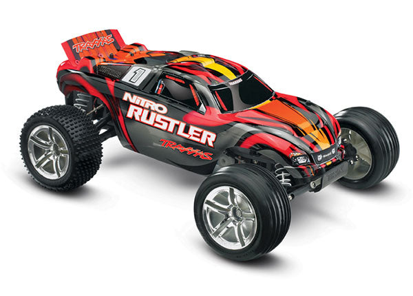 Traxxas Nitro Rustler: Silver-Red 1/10-Scale Nitro-Powered 2wd Stadium Truck