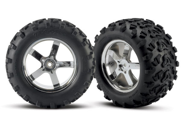 Traxxas T-Maxx Pre-Mounted 3.8" Tire w/Hurricane Wheels (2) (Chrome)