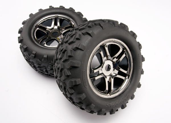 Traxxas Pre-Mounted Maxx Tires w/Split Spoke (black chrome) (2) (fits Maxx/Revo series) (TSM rated)