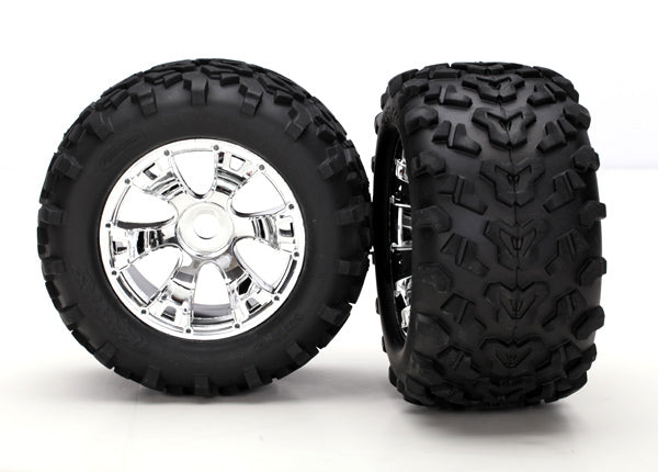 Traxxas Maxx Pre-Mounted Tires w/17mm Geode Wheels (2) (Chrome)