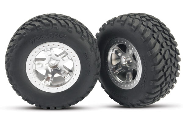 Traxxas Tires & wheels, assembled, glued (SCT satin chrome, beadlock style wheels, SCT off-road racing tires, foam inserts) (2)