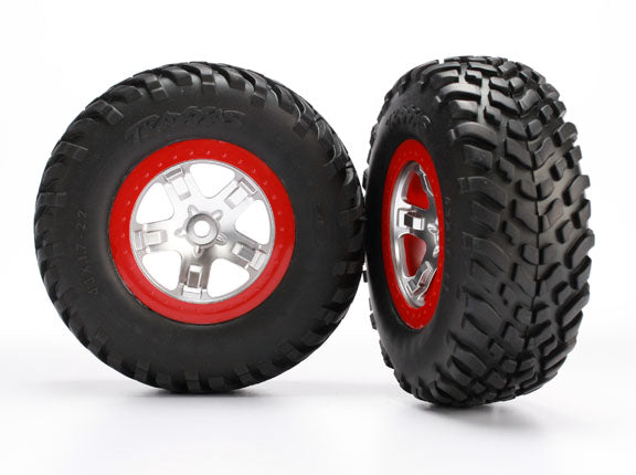 Traxxas Tires & Wheels, Assembled, Glued (Sct Satin Chrome Red Beadlock Wheels, Ultra-Soft S1 Compound Off-Road Racing Tires, Inserts) (2) (2wd Rear, 4wd F/R)