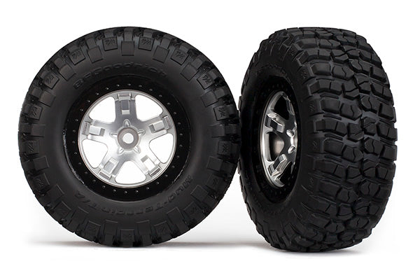 Traxxas Tires & wheels, assembled, glued (SCT satin chrome, black beadlock style wheels, BFGoodrich Mud-Terrain T/A KM2 tires, foam inserts) (4WD front/rear, 2WD rear)