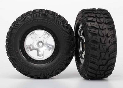 Traxxas Traxxas Tires & wheels, assembled, glued (SCT satin chrome, black beadlock style wheels, Kumho tires, foam inserts) (2) (4WD front/rear, 2WD rear only)