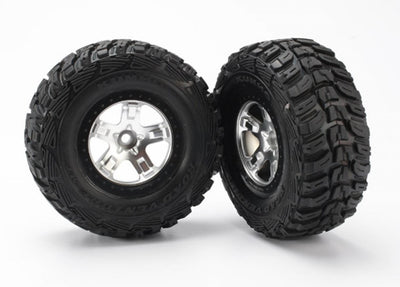 Traxxas Tires & wheels, assembled, glued (SCT satin chrome, black beadlock style wheels, Kumho Tires, Foam inserts) (2) (2WD Front)