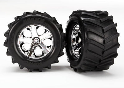 Traxxas Tires and wheels, assembled, glued 2.8" (All-Star chrome wheels, Maxx tires, foam inserts) (2)
