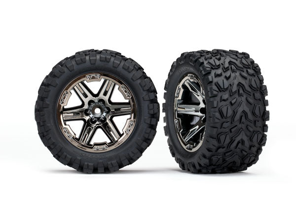 Traxxas Tires & wheels, assembled, glued (2.8") (RXT black chrome wheels, Talon Extreme tires, foam inserts) (2) (TSM rated)