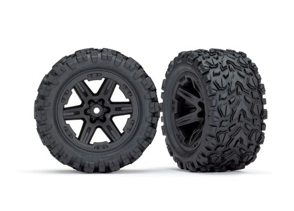 Traxxas Tires & wheels, assembled, glued (2.8') (RXT black wheels, Talon Extreme tires, foam inserts) (2WD electric rear) (2) (TSM rated)