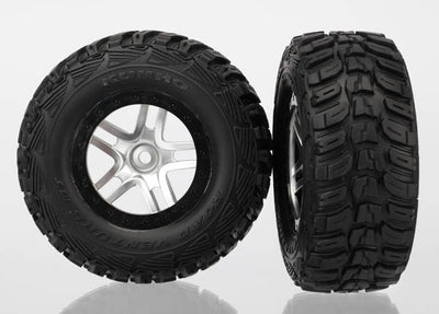 Traxxas Tires & wheels, assembled, glued (SCT Split-Spoke satin chrome, black beadlock style wheels, Kumho tires, foam inserts) 4WD front/rear, 2WD rear