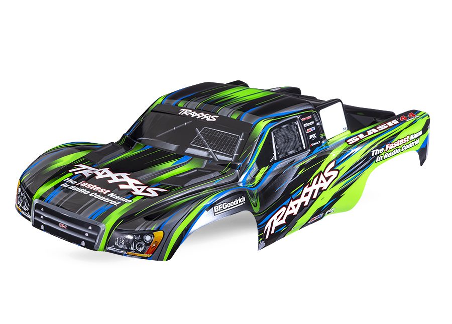 Traxxas Body Slash 4X4 Green (Painted Decals Applied) (Assembled With Front & Rear Body Mount Latches For Clipless Mounting)