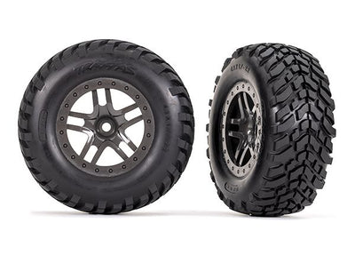 Traxxas Tires & Wheels Assembled Glued (Sct Split-Spoke Gray Beadlock Style Wheels Sct Off-Road Racing Tires Foam Inserts) (2) (4WD F/R 2WD Rear) (TSM Rated)