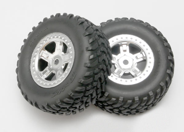 Traxxas Tires and wheels, assembled, glued (SCT satin chrome wheels, SCT off-road racing tires, foam inserts)