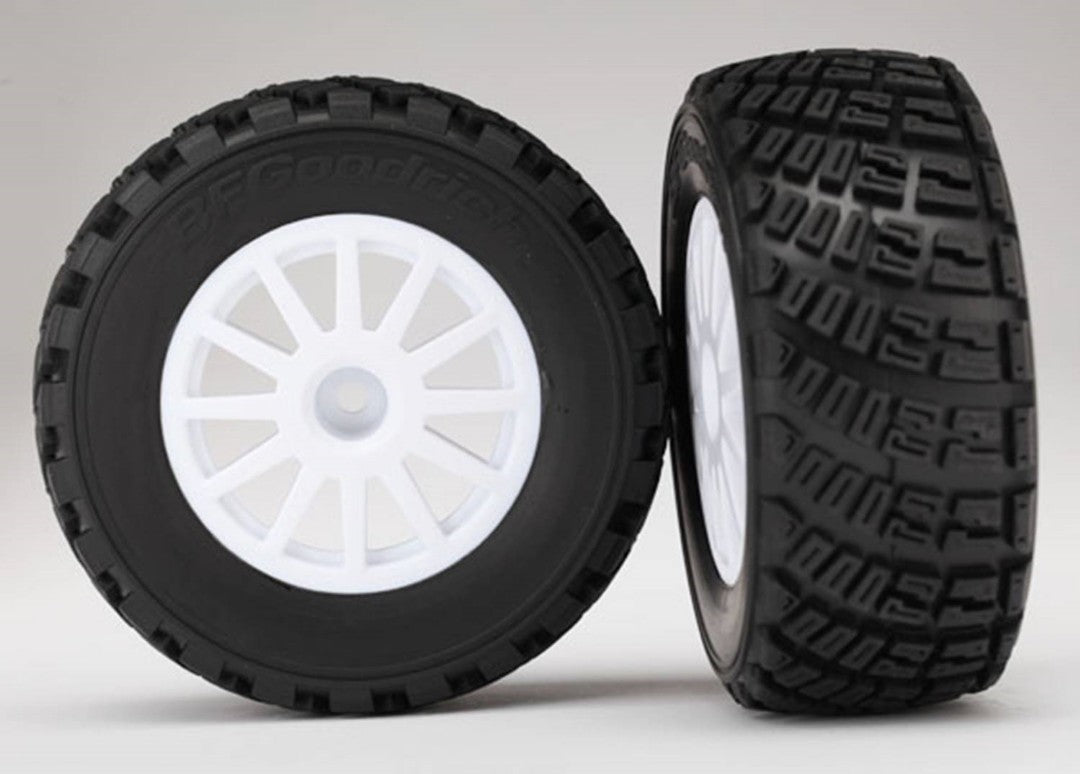 Traxxas Tires & wheels, assembled, glued (White wheels, BFGoodrich Rally, gravel pattern, tires, foam inserts) (2) (TSM rated)