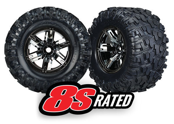 Traxxas Traxxas Tires & wheels, assembled, glued (X-Maxx black chrome wheels, Maxx AT tires, foam inserts) (left & right) (2)