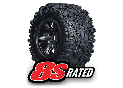 Traxxas Tires & wheels, assembled, glued (X-Maxx black wheels, Maxx AT tires, foam inserts) (left & right) (2) 8S Rated