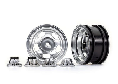 Traxxas Wheels, 2.2" Satin Chrome (2)/ Center Caps (2) (Requires #8255A Extended Thread Stub Axle)