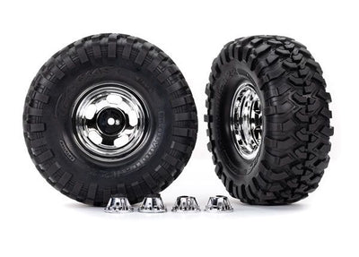 Traxxas Tires & Wheels, Assembled, Glued (2.2" Chrome Wheels, Canyon Trail 5.3 X 2.2" Tires) (2)/ Center Caps (2)/ Decal Sheet (Requires #8255A Extended Thread Stub Axle)