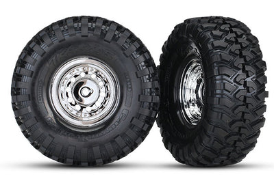 Traxxas Tires and wheels, assembled, glued (1.9" chrome wheels, Canyon Trail 1.9 tires) (2)/ center caps (2)/ decal sheet