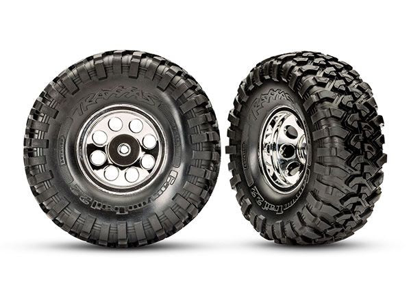 Traxxas Tires And Wheels, Assembled, Glued (2.2" Classic Chrome Wheels, Canyon Trail 5.3x2.2" Tires, Foam Inserts) (2)/ Center Caps (Front (2), Rear (2)) (Requires TRA8255A Extended Thread Stub Axle)