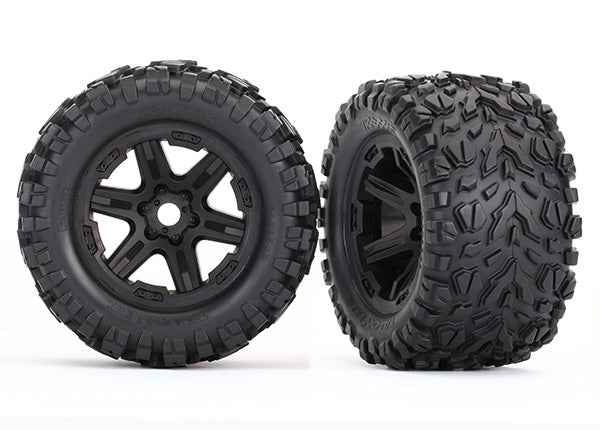 Traxxas Tires & wheels, assembled, glued (black Carbide wheels, Talon EXT tires, foam inserts) (2) (17mm splined) (TSM rated)