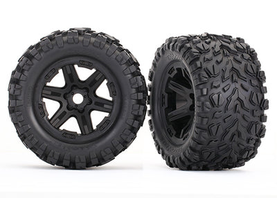 Traxxas Tires & wheels, assembled, glued (black Carbide wheels, Talon EXT tires, foam inserts) (2) (17mm splined) (TSM rated)