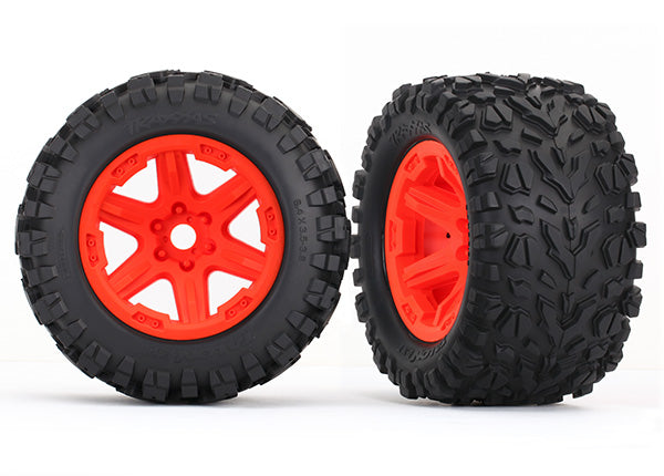 Traxxas Tires & wheels, assembled, glued (orange Carbide wheels, Talon EXT tires, foam inserts) (2) (17mm splined) (TSM rated)