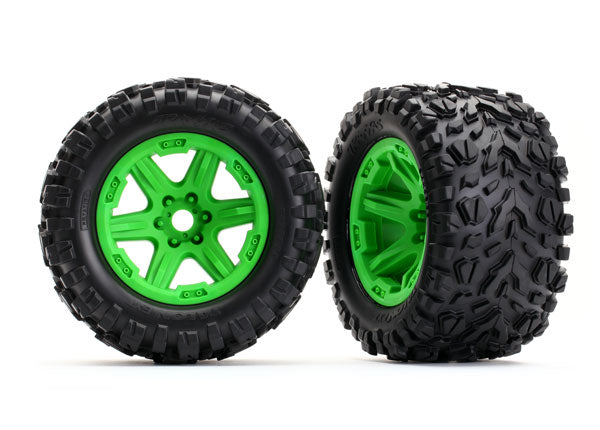 Traxxas Tires & wheels, assembled, glued (green Carbide wheels, Talon EXT tires, foam inserts) (2) (17mm splined) (TSM rated)