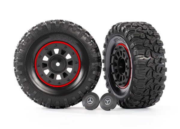 Traxxas Tires and wheels, assembled, glued (2.2" black wheels, 2.2" tires) (2)/ center caps (2)/ beadlock rings (2) (requires #8255A extended stub axle)