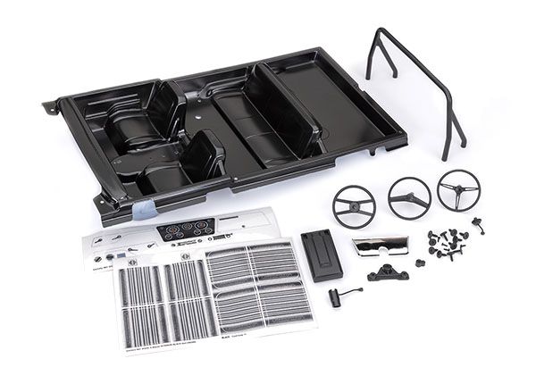 Traxxas Interior, Chevrolet Blazer (1969 -1972) (black) (includes rollbar, gauge bezel, steering wheel and column, shifter, armrest, decals) (fits #9111 and 9112 bodies) (requires #9128 body cage for installation)