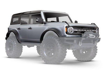 Traxxas Body, Ford Bronco (2021), complete, silver (painted) (includes grille, side mirrors, door handles, fender flares, windshield wipers, spare tire mount, & clipless mounting) (requires #8080X inner fenders)