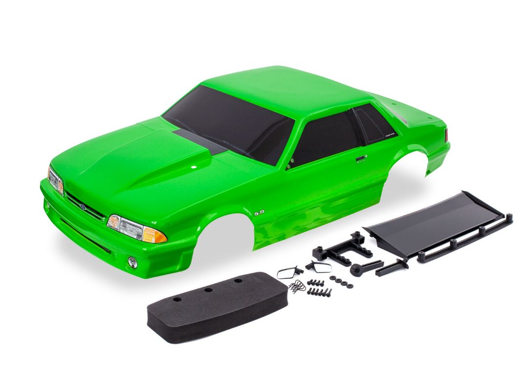 Traxxas Body, Ford Mustang, Fox Body, Green (Painted, Decals Applied) (Includes Side Mirrors, Wing, Wing Retainer, Rear Body Mount Posts, Foam Body Bumper, & Mounting Hardware)